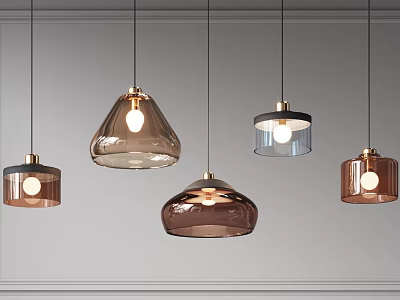 Modern Glass Pendant Lights With Various Shapes And Brown Transparent Design 3d model