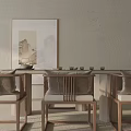 Traditional Chinese Wooden Tea Table And Chairs With Wall Art Tea Set And Simple Design