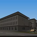 Multi Story Modern Building Exterior With Windows Greenery Street And Pedestrians
