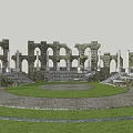 Ancient Roman Ruins With Arches Columns And Circular Stone Plaza