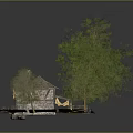 Detailed Small Stone Wooden House Model With Trees Grass And Environment