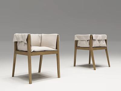 Two Modern Armchairs With Wooden Frame And Light Upholstered Seat Backrest 3d model