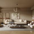 Modern Living Room Interior Design With Beige Sofa Wooden Coffee Table Rug and Pendant Light