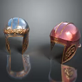 Ancient Weapon Helmets With Silver And Pink Finishes And Intricate Golden Decorations