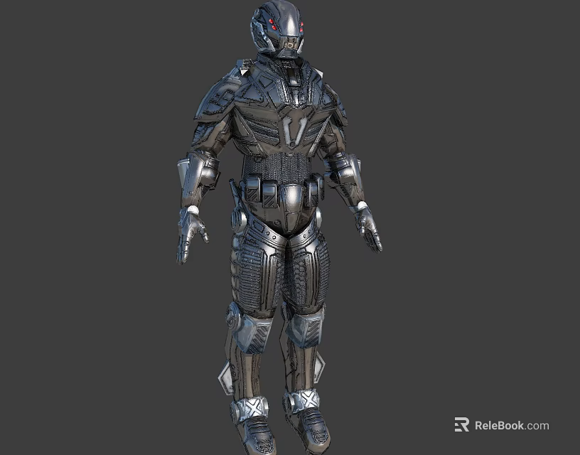Futuristic Sci Fi Warrior Character With Black Silver Armor And Detailed Patterns Helmet Design 3d model 