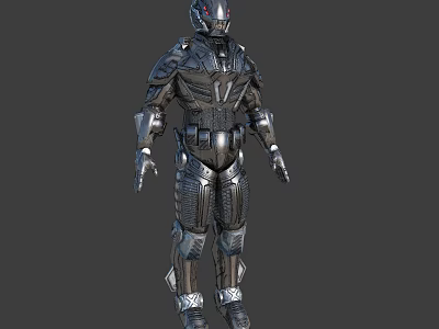 Futuristic Sci Fi Warrior Character With Black Silver Armor And Detailed Patterns Helmet Design 3d model