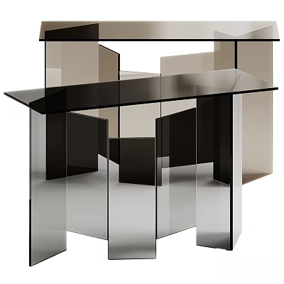 Modern Geometric Black Glass Console Table With Reflective Layered Structure Design 3d model