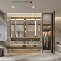 Light Luxury Modern Marble Bathroom Interior With Double Sinks And Built In Storage Cabinets