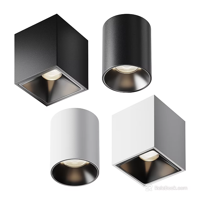 Modern Black White Square Cylindrical Downlights and Spotlights with Sleek Design 3d model 