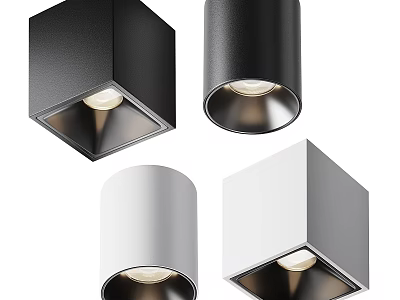 Modern Black White Square Cylindrical Downlights and Spotlights with Sleek Design 3d model