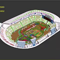 3D Model of Modern Stadium with Seating Sections and Central Sports Field