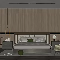 Modern Bedroom Interior Design With Wooden Wall Bed Nightstands Pendant Lamp Rug And Chair