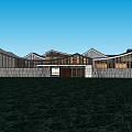 Modern Museum Building With Wooden Structure Unique Roof And Waterfront Reflection 3d model