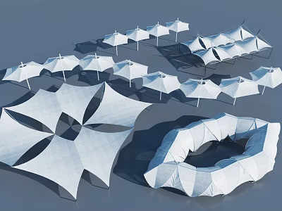 Tensile Membrane Architectural Structures with Various Geometric Shapes and Designs 3d model