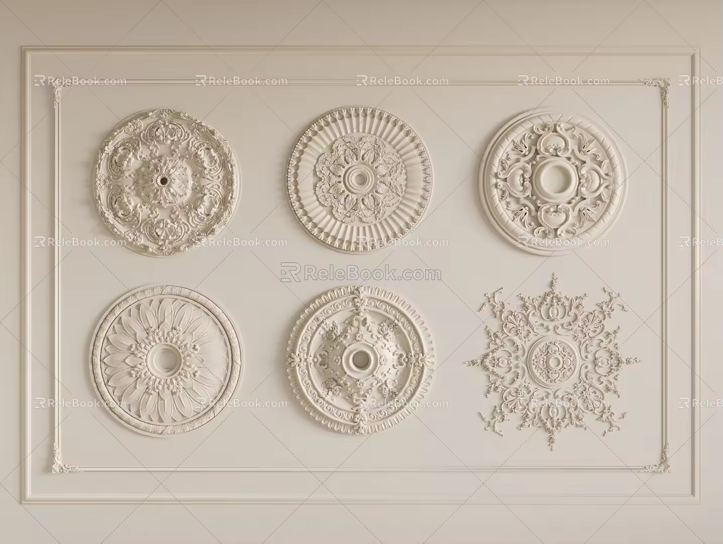Gypsum lamp panel carved lamp panel chandelier base round lamp panel gypsum component 3d model
