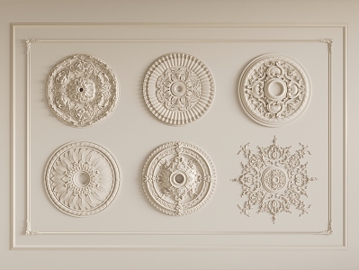 Gypsum lamp panel carved lamp panel chandelier base round lamp panel gypsum component 3d model