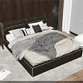 Modern Double Bed Bedroom Interior Design With Plush Pillows Blanket Leather Headboard And Seaside View