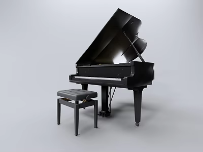 Classic Black Grand Piano With Matching Stool For Musical Performances And Practice 3d model