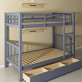 Modern Blue Wooden Bunk Bed With Guardrails And Underbed Storage Drawers
