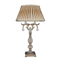 Classic Wooden Table Lamp With Pleated Light Brown Lampshade And Decorative Pendants