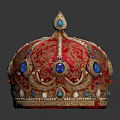 Elegant Red Decorative Crown With Gold Embroidery Blue Gemstones And Pearls