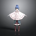 Anime Style 3D Character Model With Blue Bun Hair White Cape And Brown Boots
