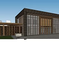 Modern Sales Office Building with Brown Roof Structure and Courtyard Design in Urban Context