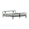 Modern Green Metal Frame Double Bed With White Sheets And Blanket
