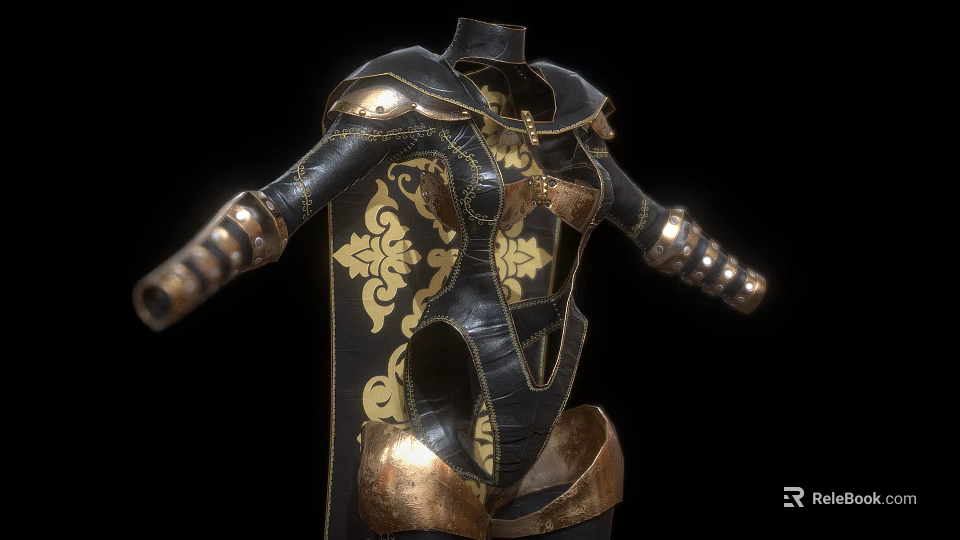 Intricate Black And Gold Armor With Ornate Patterns Metallic Texture And Leather Details 3d model 