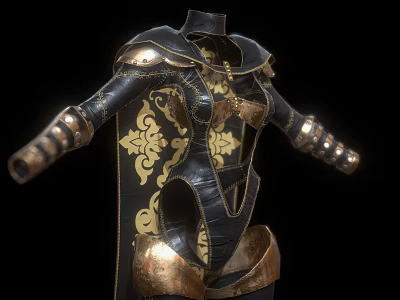 Intricate Black And Gold Armor With Ornate Patterns Metallic Texture And Leather Details 3d model