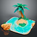 3D Tropical Island Model With Palm Tree Blue Water Sandy Beach And Rocks
