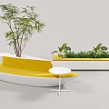 Modern Landscape Seats With Yellow White Curved Design Rectangular Planter And Green Plants 3d model