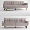 Light Gray Double Sofa With Square Tufted Backrest And Wooden Legs 3d model
