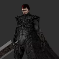 Fantasy Warrior Game Movie Character With Red Hair Black Armor And Large Sword