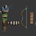 Cartoon Raccoon Game Character With Green Vest Brown Pants And Bow Arrows