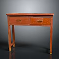 Vintage Wooden Desk With Two Drawers And Golden Handles For Home Study