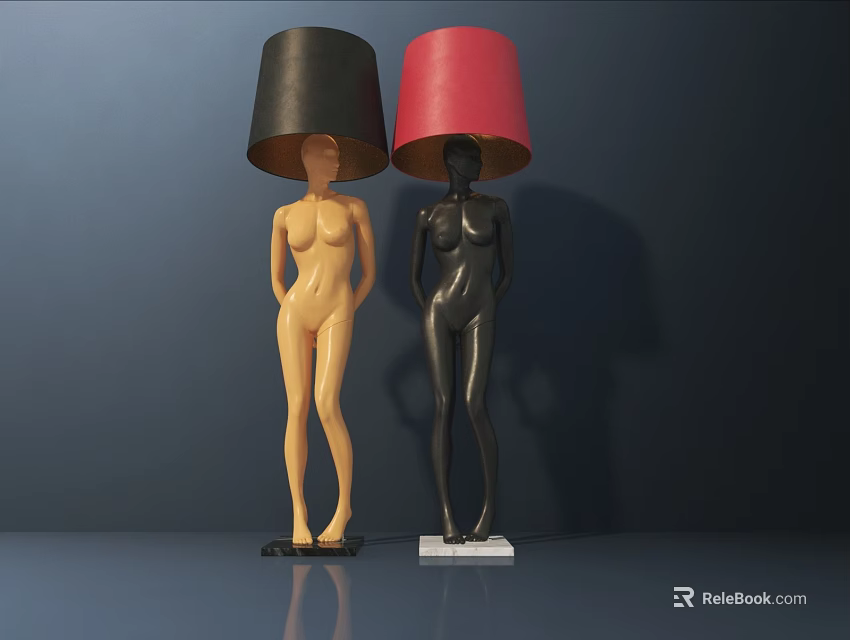 Modern Alien Floor Lamps with Human Figure Design and Colored Shades for Interior Decor 3d model 