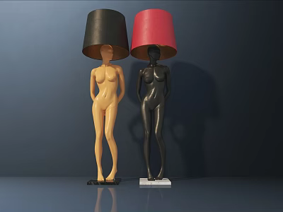 Modern Alien Floor Lamps with Human Figure Design and Colored Shades for Interior Decor 3d model
