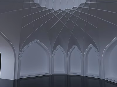 Cartoon Scene of White Arched Dome with Symmetric Geometric Patterns and Arched Doorways 3d model