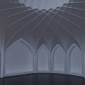 Cartoon Scene of White Arched Dome with Symmetric Geometric Patterns and Arched Doorways