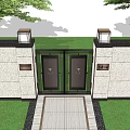 Elegant Entrance Gate With Double Metal Doors Stone Walls Brass Knockers And Stone Pathway