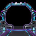 Futuristic Sci Fi Archway Structure With Blue Purple LED Lights And Circular Platform 3d model