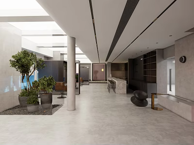 Beauty Hair Salon Modern Interior With Spacious Reception Area And Green Plants 3d model