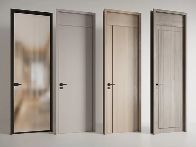 Modern Hinged Doors With Glass Panel Wooden Texture And Beige Black Finishes 3d model