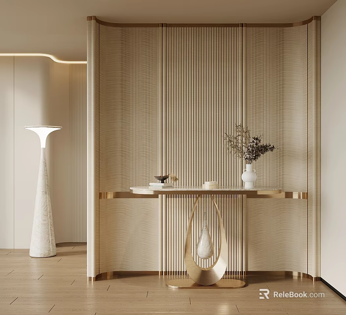 Modern Entryway Interior Design With Decorative Wall Console Table And Floor Lamp 3d model 