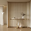 Modern Entryway Interior Design With Decorative Wall Console Table And Floor Lamp