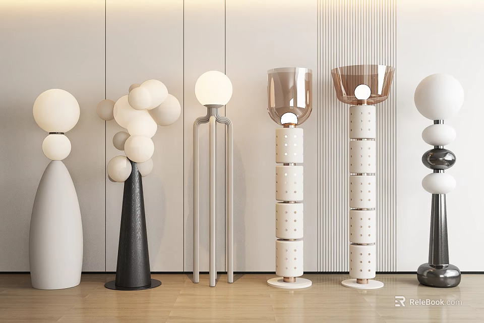 Contemporary Floor Lamps Featuring Spherical Conical Cylindrical Designs In White Black Metallic Finishes 3d model 