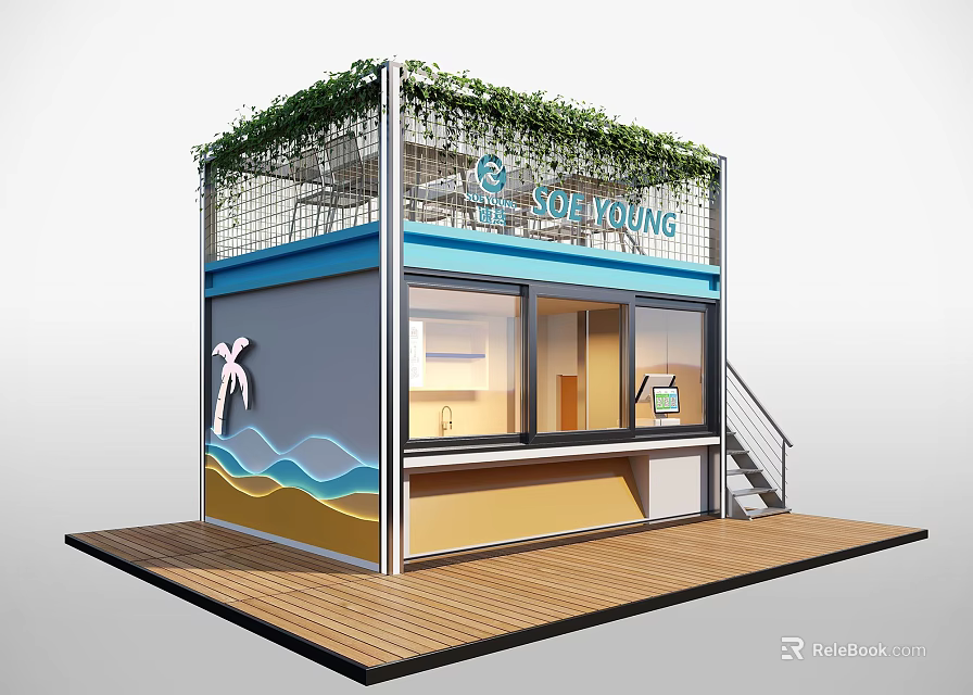 Sou Young Small Building Featuring Green Plants Glass Windows Staircase And Decorative Patterns 3d model 
