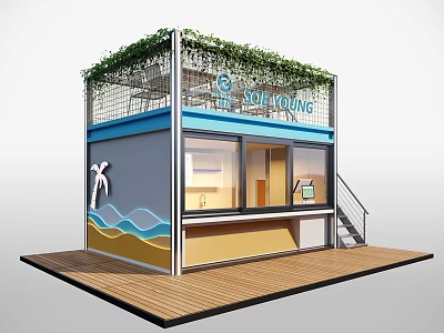 Sou Young Small Building Featuring Green Plants Glass Windows Staircase And Decorative Patterns 3d model