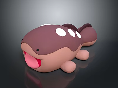 Cute Cartoon Creature Character With Brown Body White Spots Open Mouth And Pink Tongue 3d model